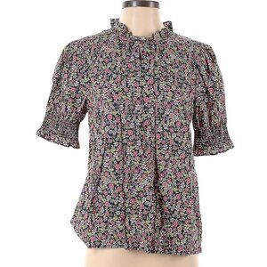 J Crew smocked puff-sleeve cotton poplin top in meadow floral size medium